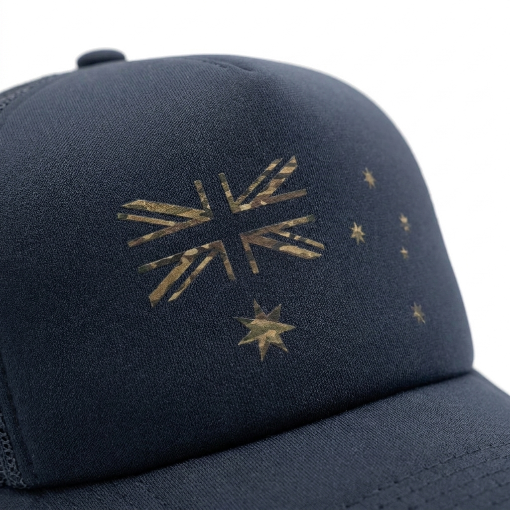Patriot Caps Multicam Australian Flag Trucker Cap – Navy – Macro Detail
