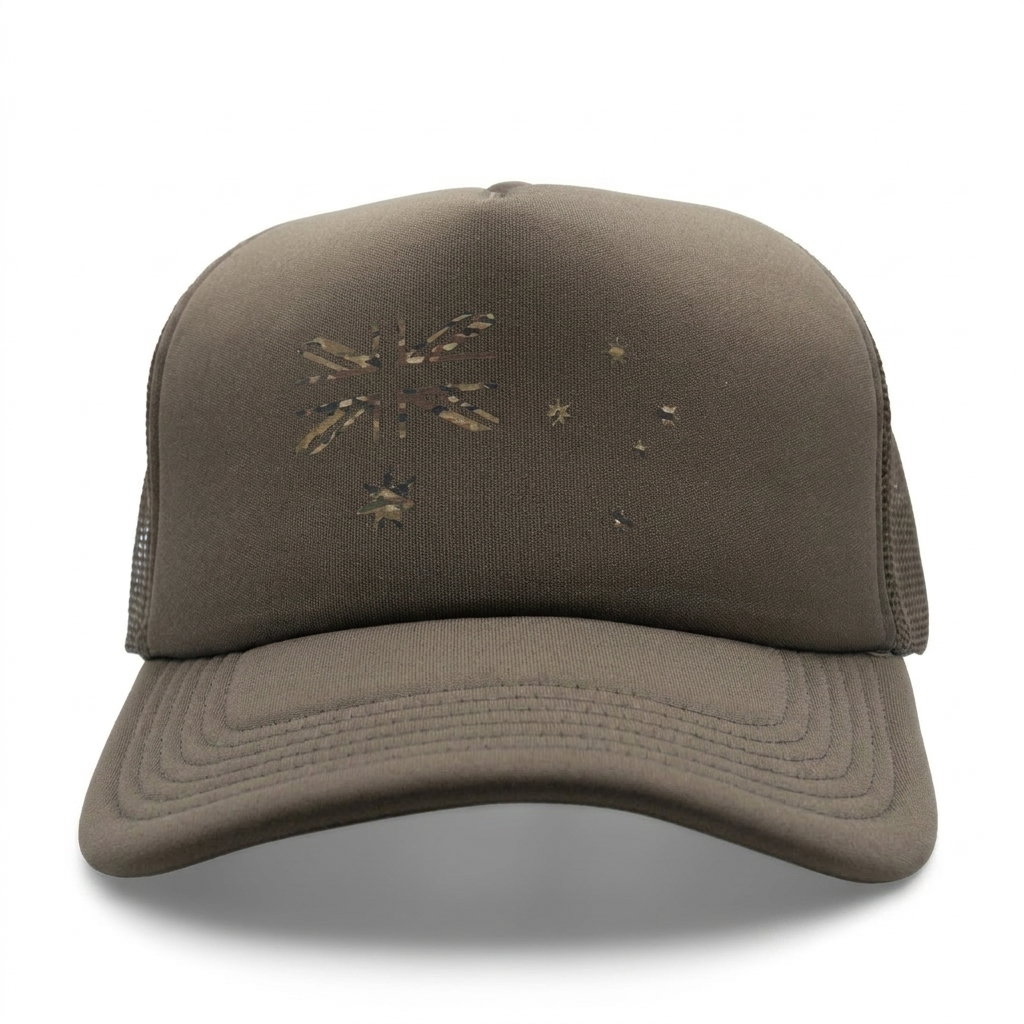Patriot Caps Multicam Australian Flag Trucker Cap – Walnut – Front View