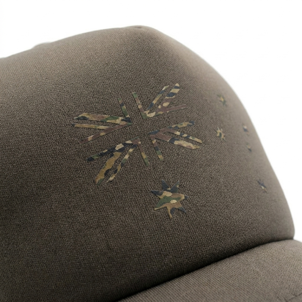 Patriot Caps Multicam Australian Flag Trucker Cap – Walnut – Macro Detail